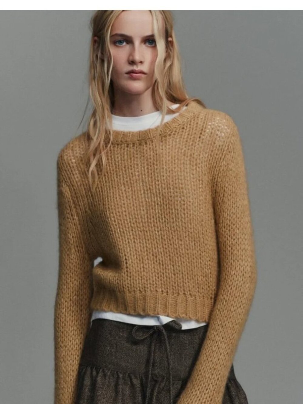 Zara Brushed Effect Knit Sweater Camel Size Small